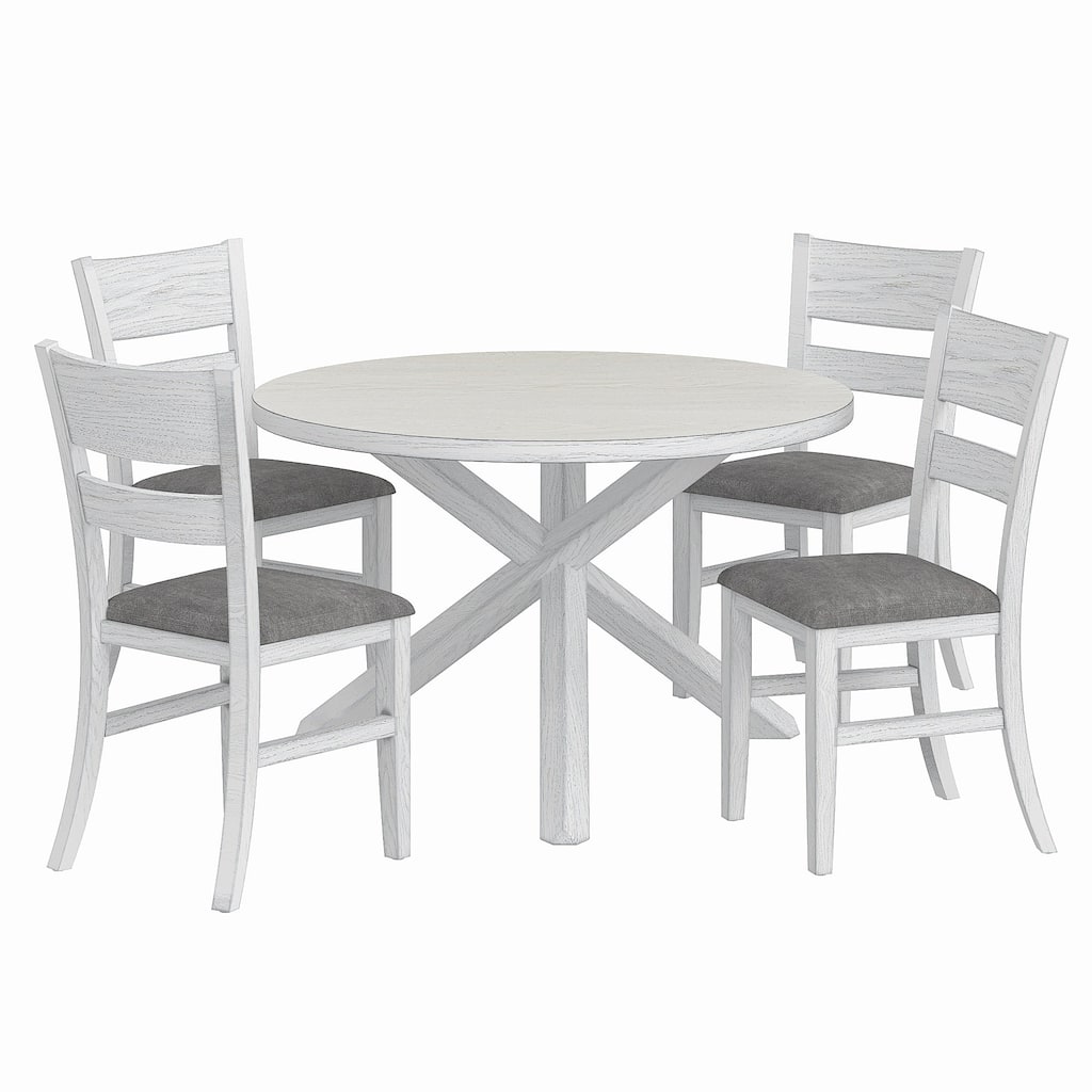 VECELO 47.2" Round Dining Table Set, Mid Century Modern Round Dining Table for 4-6 Person