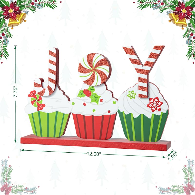 Glitzhome 12"L Christmas Wooden Cupcake JOY Table Decor