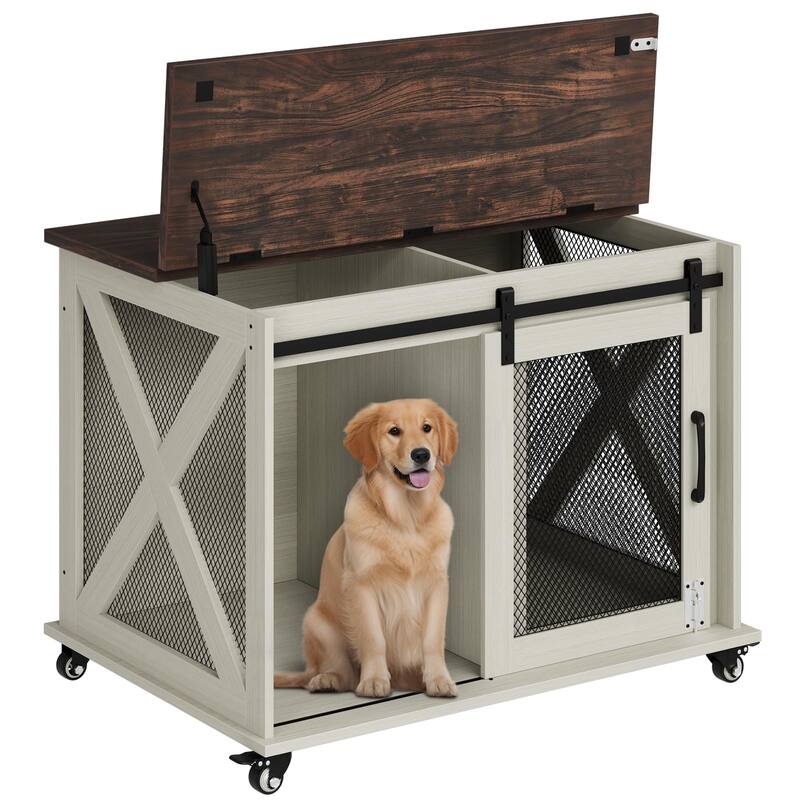 Furniture Dog Crate Table with Flip Top, Sliding Door, Divider