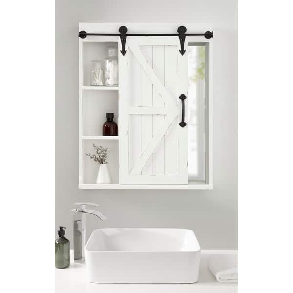 slide 2 of 28, Cates Decorative Wood Wall Cabinet with Vanity Mirror and Barn Door