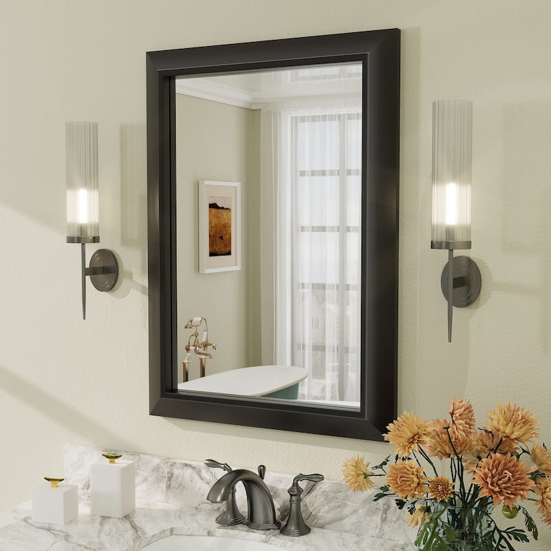 Beveled Metal Rectangle Framed Bathroom Vanity Tempered Glass Mirrors - 28" x 20" - Black