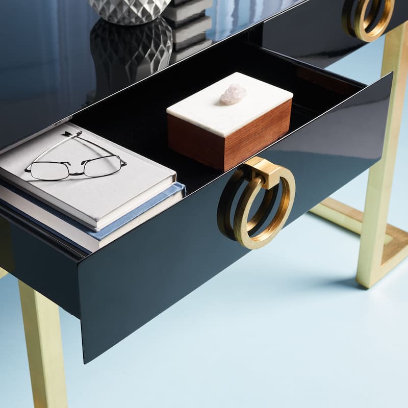 SAFAVIEH Couture Quyen Gold Leaf Black Lacquer 2-Drawer Storage Desk