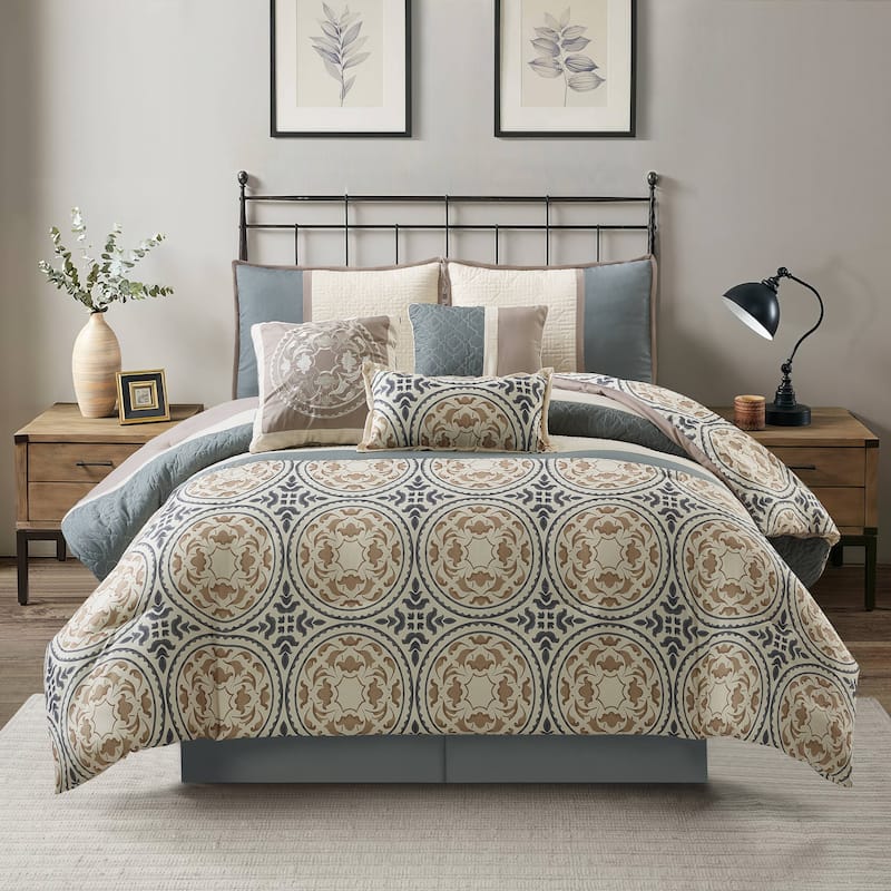 Nanshing Daffodil 7-Piece Medallion Print Comforter Set - Grey - California King