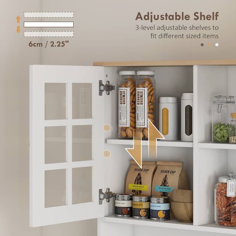 Modern Storage Cabinet with Large Countertop, Glass Doors and Adjustable Shelves