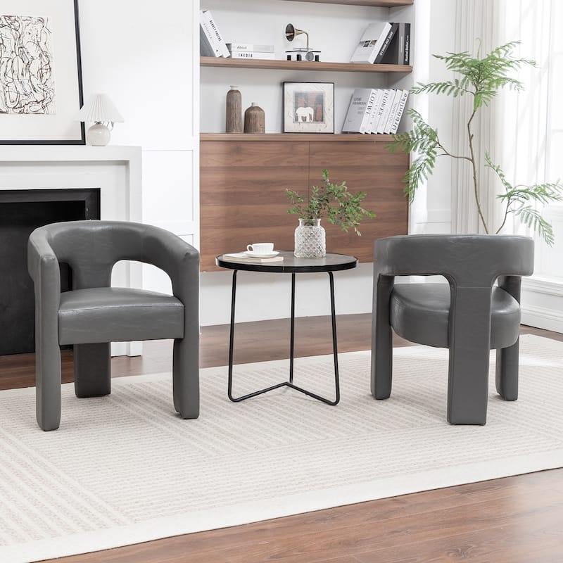 SEYNAR Modern Glam PU Leather Upholstered Dining Chair, Open-Back Accent Chair Set of 2