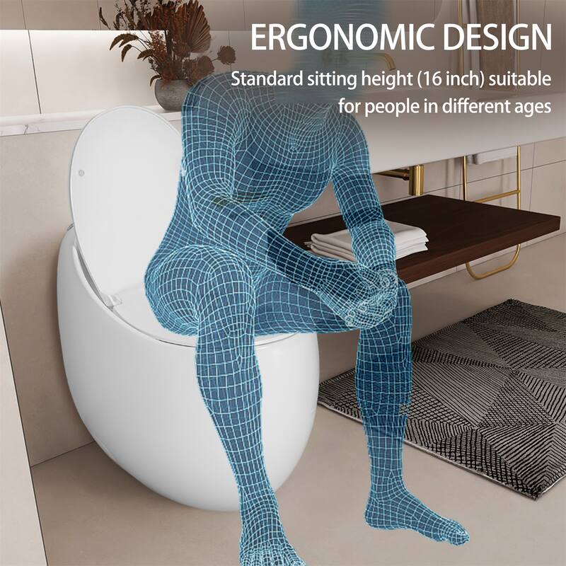 Glossy White 1-Piece Elongated Toilet