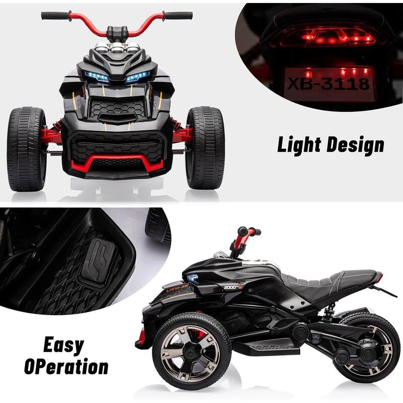12V Kids Ride On ATV, 3 Wheeler Motorcycle, Rechargeable Battery-Powered ATV Toy Car