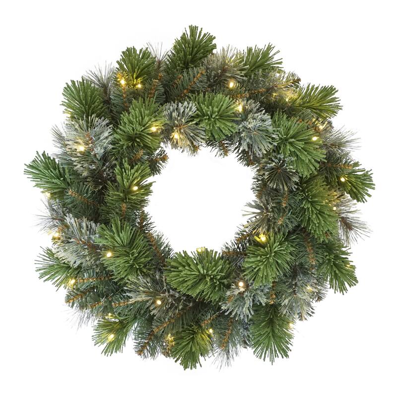 Pre-Lit Oklahoma Pine Artificial Christmas Wreath - 24" - Warm White LED Lights
