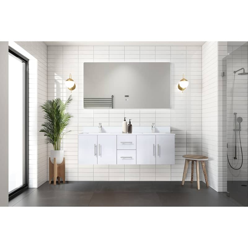 Geneva 60 in. W x 22 in. D Dark Grey Double Bath Vanity and White Quartz Top