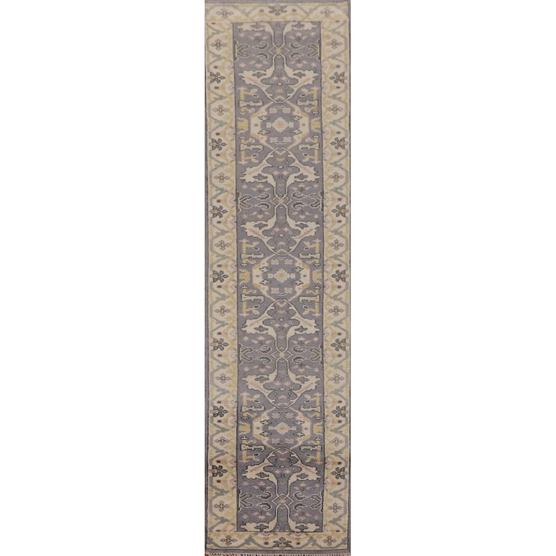 Lilac Oushak Indian Runner Rug Handmade Wool Carpet - 2'5"x 12'3"