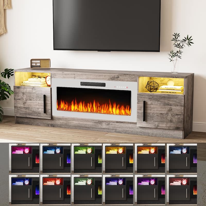Bossin 70" Fireplace TV Stand with 36" Electric Fireplace, TV Stand for TVs Up to 80", 16 Colors LED Lights/Entertainment Center