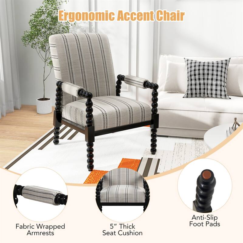 Gymax Accent Chair Upholstered Armchair w/ Rubber Wood Frame Ergonomic