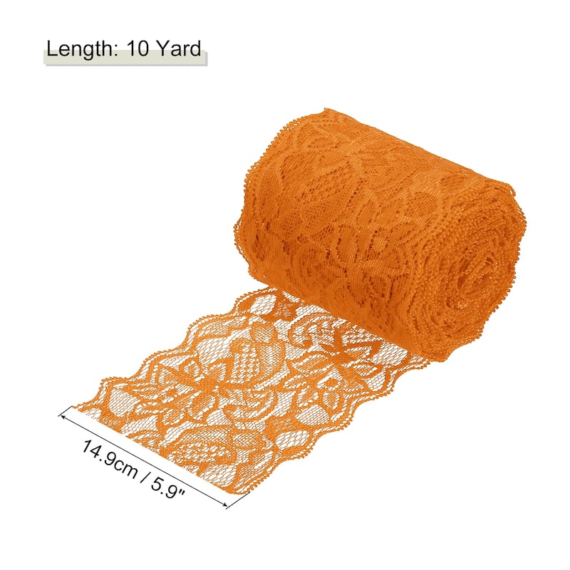 3 Inch Wide 10 Yard Lace Ribbon Floral Pattern Yellow Lace Trim Ribbon - Orange