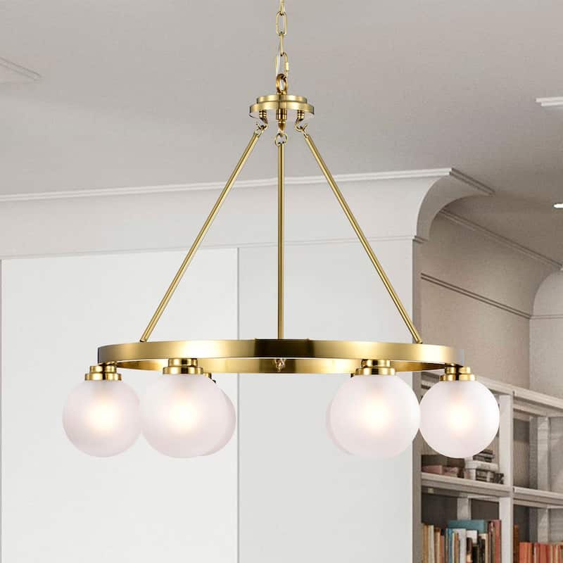 Silvija 26 Inch Moder Wheel Contemporary Style Ceiling Lighted Chandelier Gold Polished Finish 6-Light - N/A