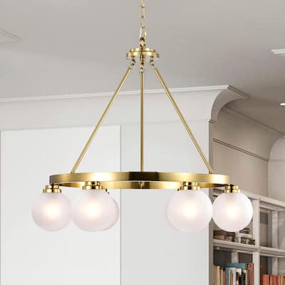 Silvija 26 Inch Moder Wheel Contemporary Style Ceiling Lighted Chandelier Gold Polished Finish 6-Light - N/A