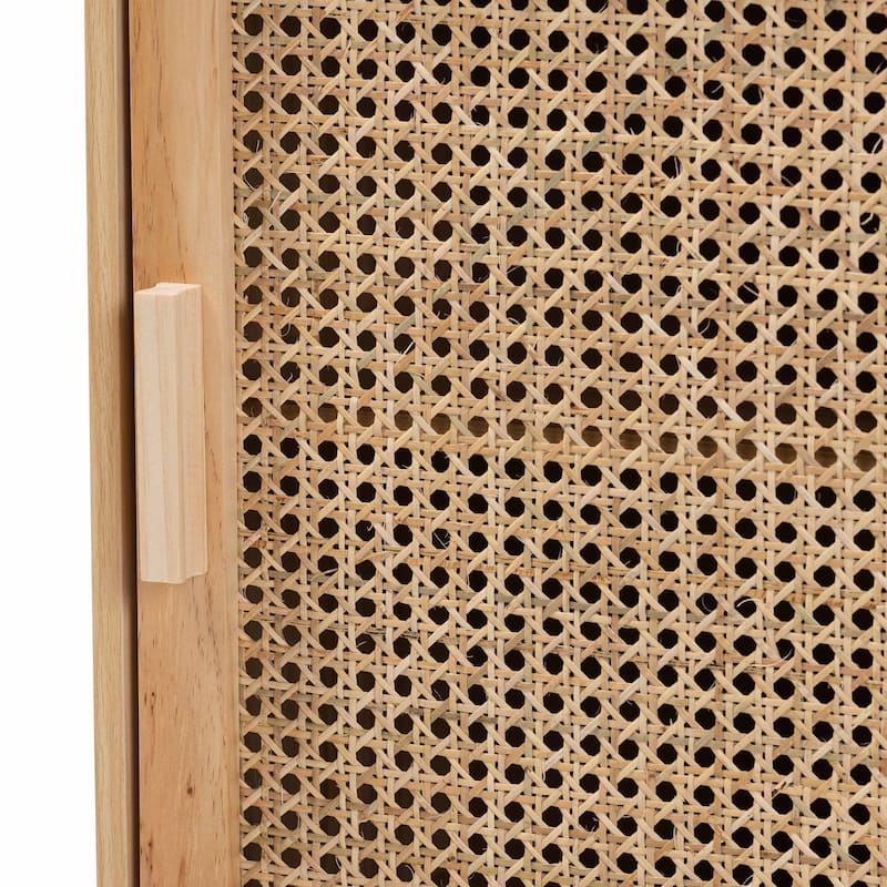 Baxton Studio Maclean Mid-Century Modern Rattan and Natural Brown Finished Wood 1-Door End Table