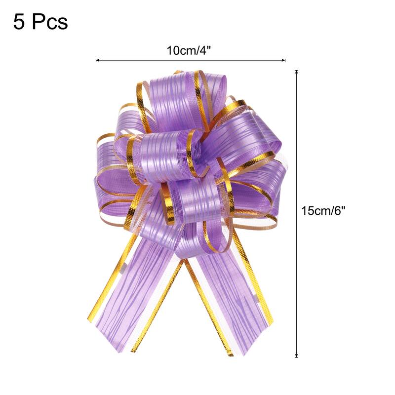5pcs 7 Inch Large Pull Bow Gift Wrapping Bows Ribbon Organza Bows - Purple - 6 Inch