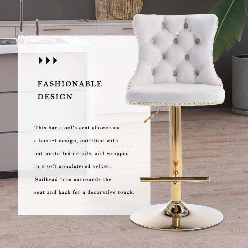 Velvet Upholstered Nailheads Tufted Swivel Bar Stools (Set of 6)