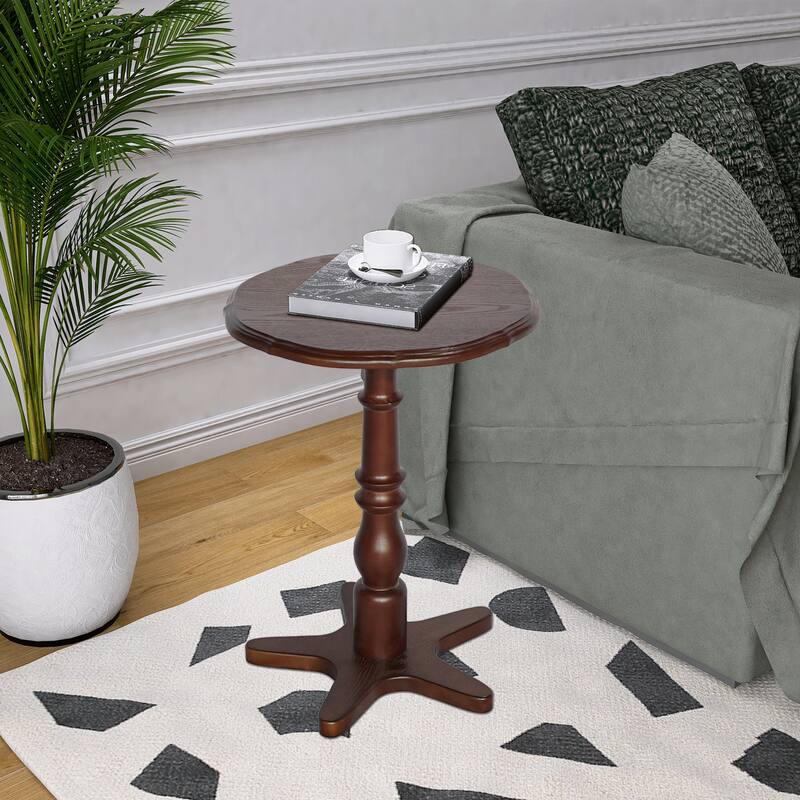15.75 inch Round Small End Table, Wooden Pedestal Side Coffee Tables, Vintage Accent Nightstand