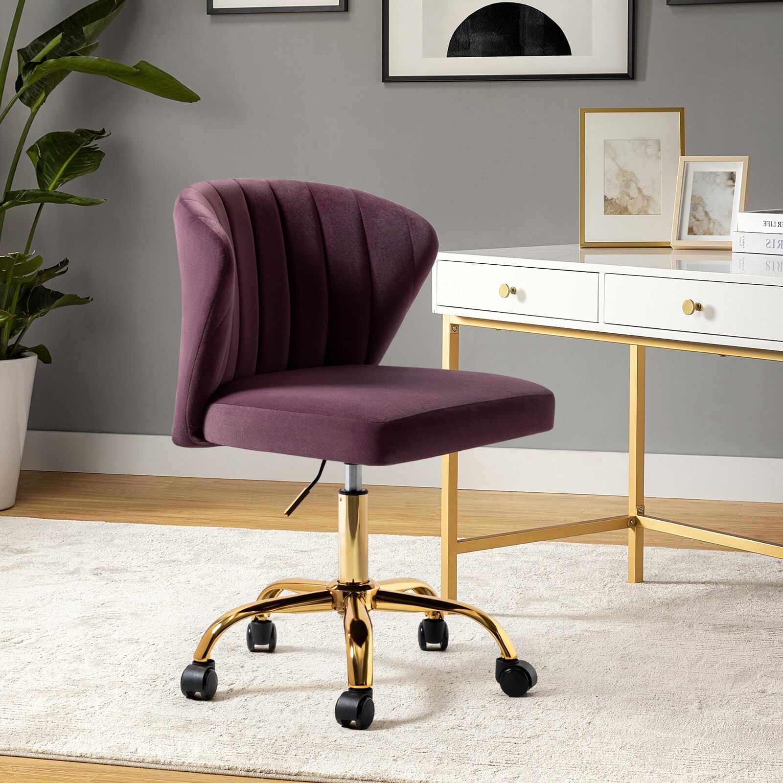 Velvet wingback sales swivel desk chair