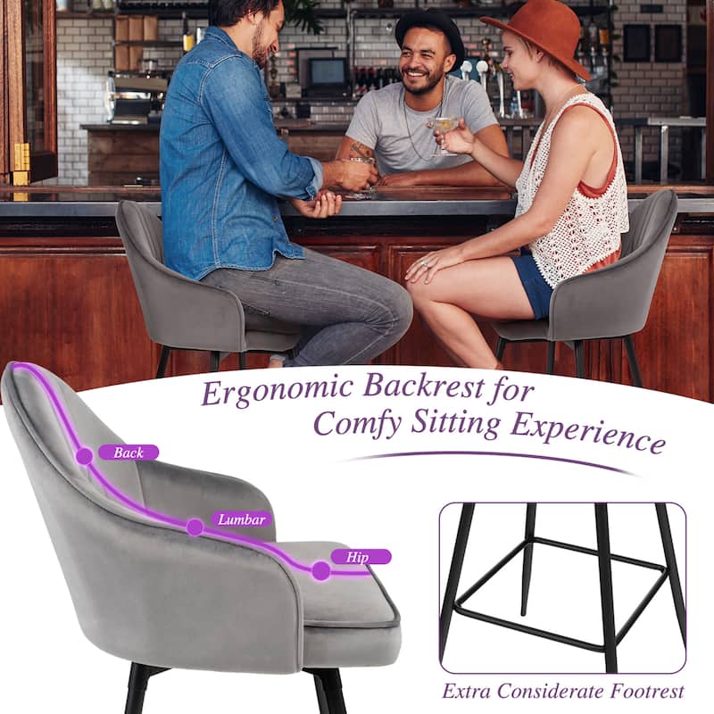 Gymax Set of 4 Velvet Bar Stools Swivel Pub Height Dining Chairs w/