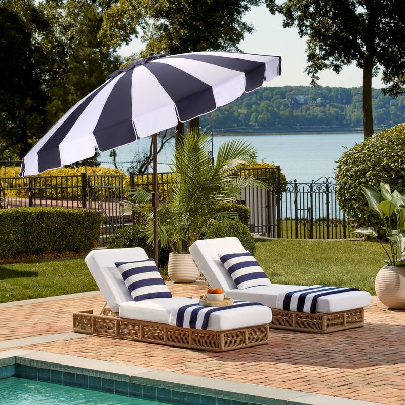 SAFAVIEH Outdoor Living Buti 9ft Crank Umbrella - Navy Striped