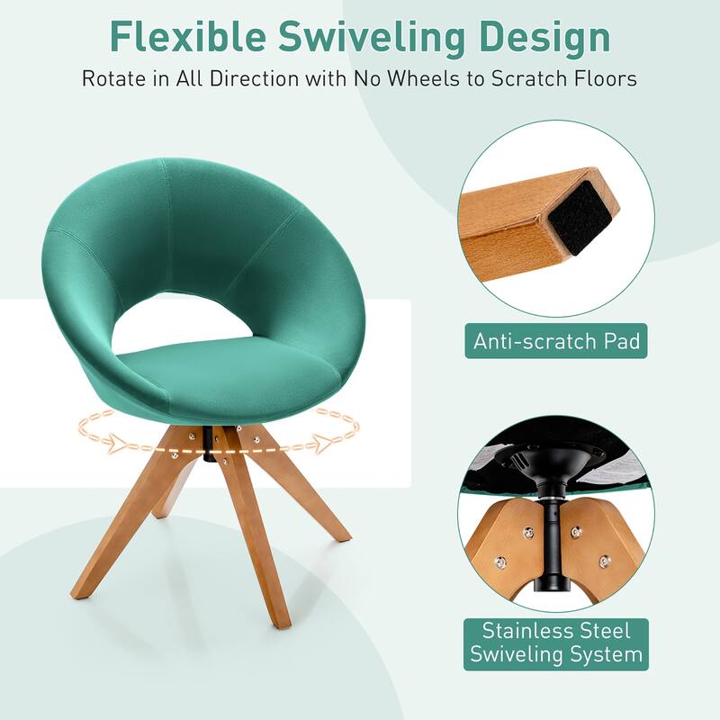 Costway Mid Century Modern Swivel Accent Chair Fabric Armchair Velvet - 27'' x 22'' x 32.5''