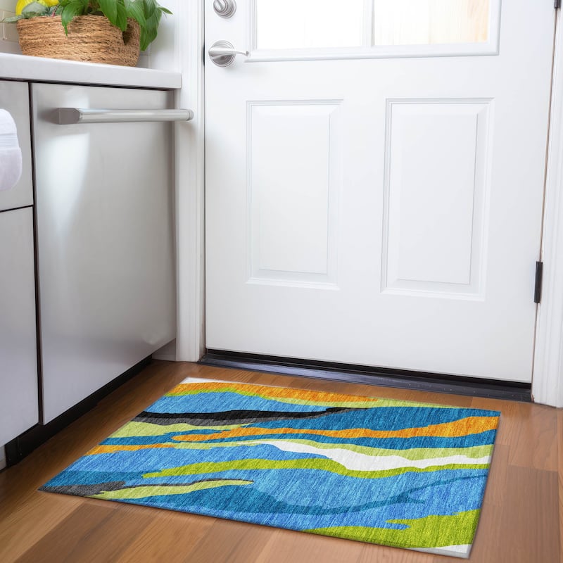 Premium Washable Super Soft Mid Century Modern Mayfield Rug - Denim - 1'8" x 2'6"