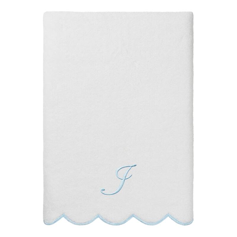 Authentic Hotel and Spa 100% Turkish Cotton Blue ADORNIA Scallop Personalized 3 Piece Towel Set - 3 Piece Set