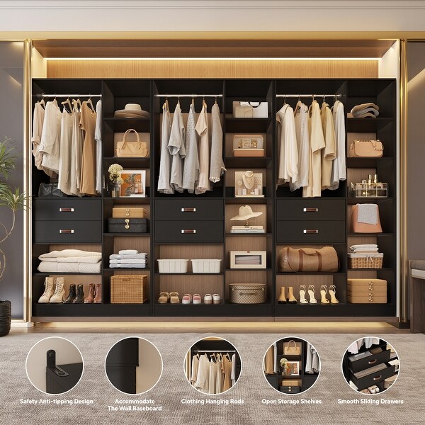 40''-120'' Large Closet System with Tower Shelves and Wood Drawers