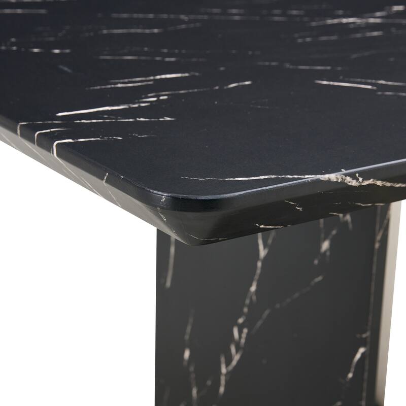 Roomfitters Modern Dining Table with Black Marble Look MDF Top for Elegant Dining or Entertaining Guests, Black