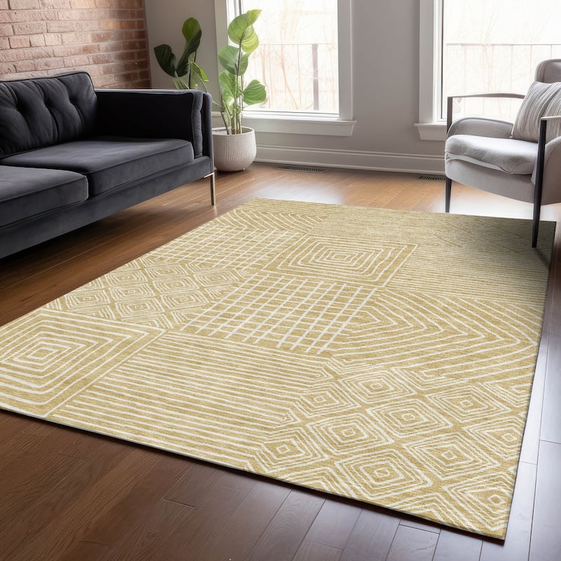 Machine Washable Indoor/ Outdoor Modern Mosaic Chantille Rug - Wheat - 2'6" x 3'10"