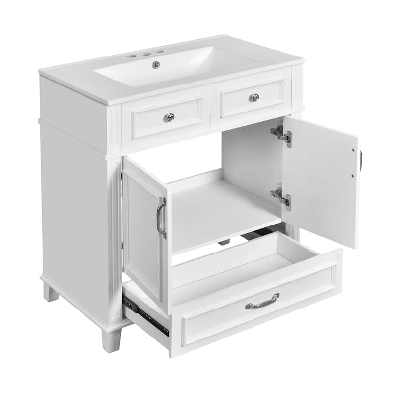 30'' Freestanding Bathroom Vanity with White Integrated Ceramic Sink - 29.37'' x 17.87'' x 33.14''