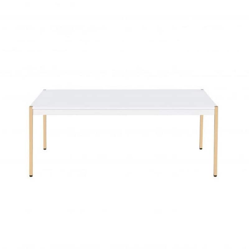 Coffee Table with Metal Tube Legs, White and Gold - 48 L x 24 W x 18 H Inches