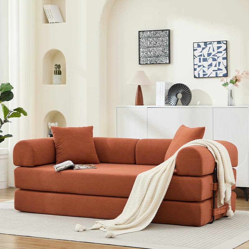 Sofa Bed with 2 Pillows, 3-Seater Convertible Sleeper Sofa, Foldable Couch Loveseat Daybed, No Assembly Required