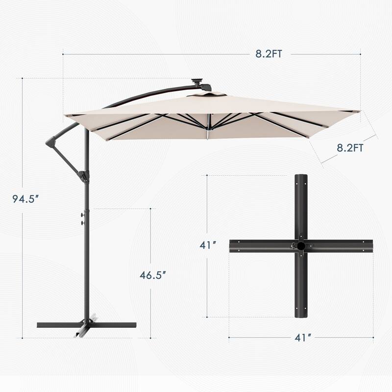 Outdoor 8.2x8.2FT LED lighted Patio Offset umbrella for Garden