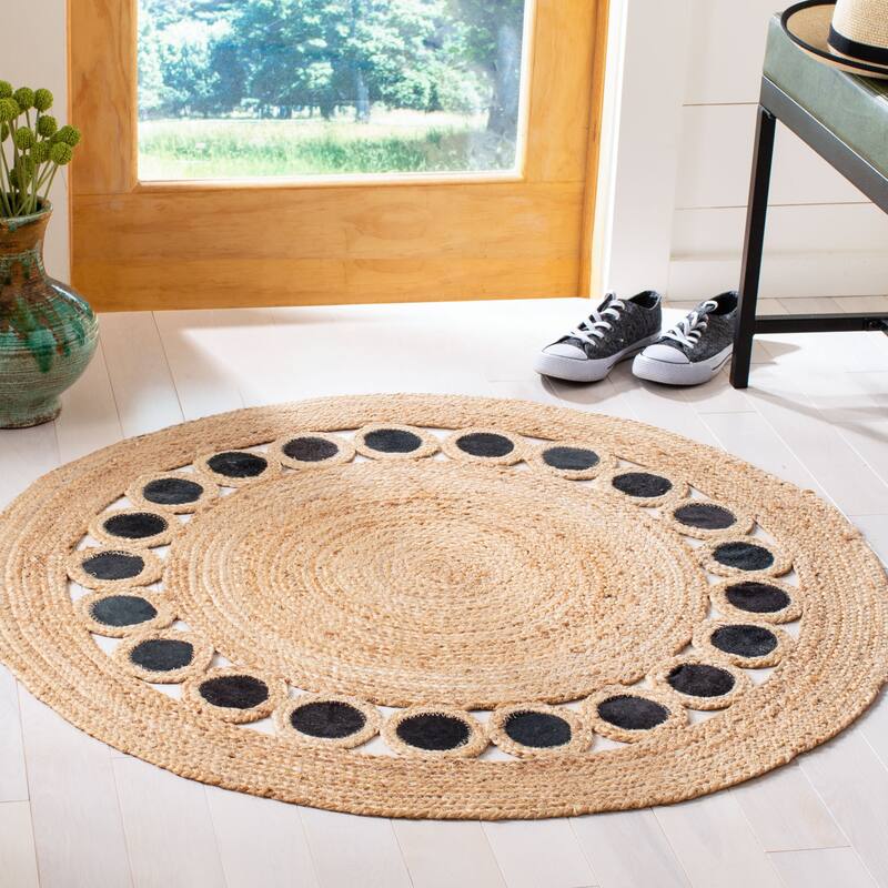 SAFAVIEH Handmade Natural Fiber Marieke Casual Solid Jute Rug - 4' Round - Beige/Black