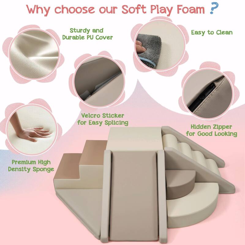 9-Piece Kids Climb & Crawl Soft Foam Block Activity Play Set - Toddler Indoor Toys, Baby Climbing Toys