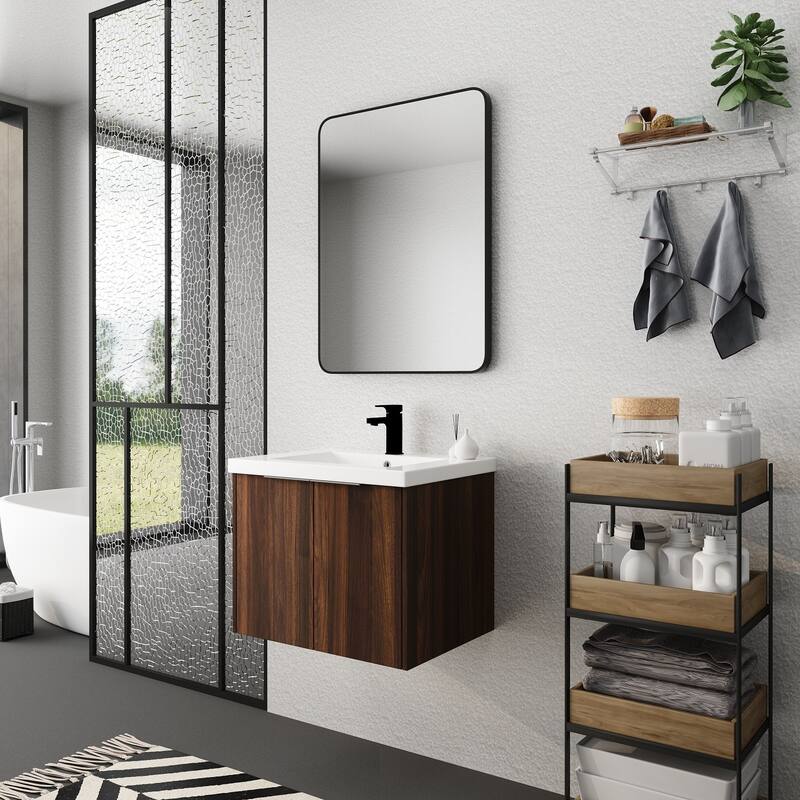 30" Floating Bathroom Vanity with Resin Sink, Soft Closing Door, and Ample Storage Space - 23.6in L Plywood
