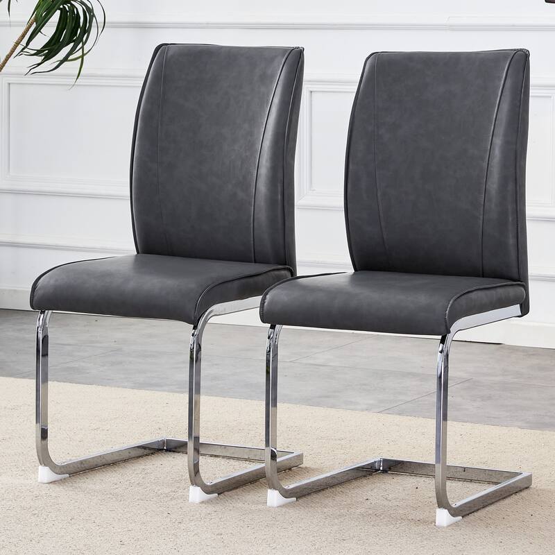 Luxury Simple Arch Chair - Set of 2 PU Material High Resilience Dining Chair with Arched Metal Leg