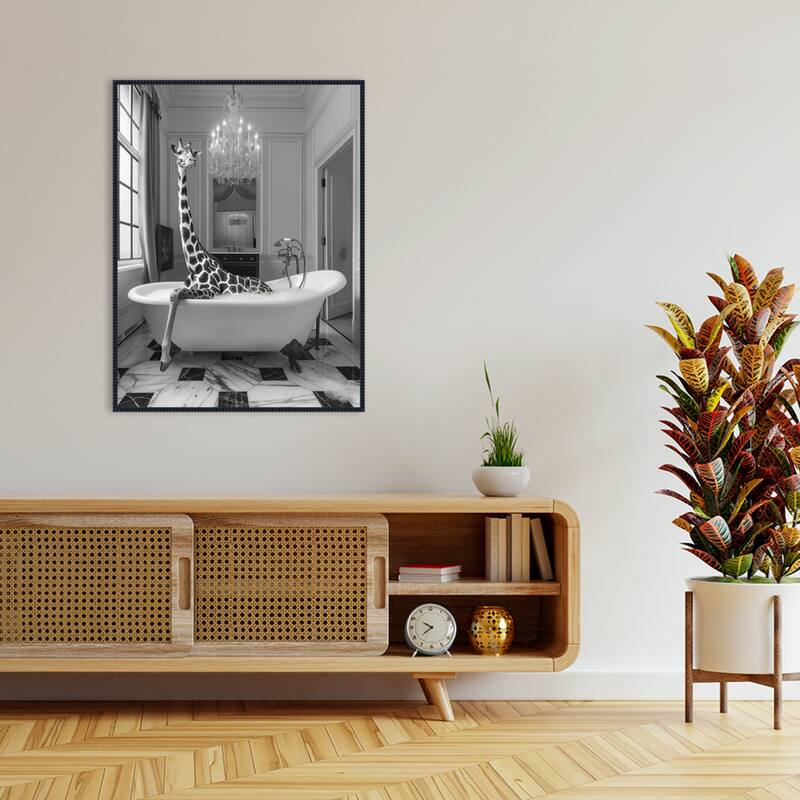 Giraffe Glam Soak by Niky Rahner Framed Canvas Wall Art