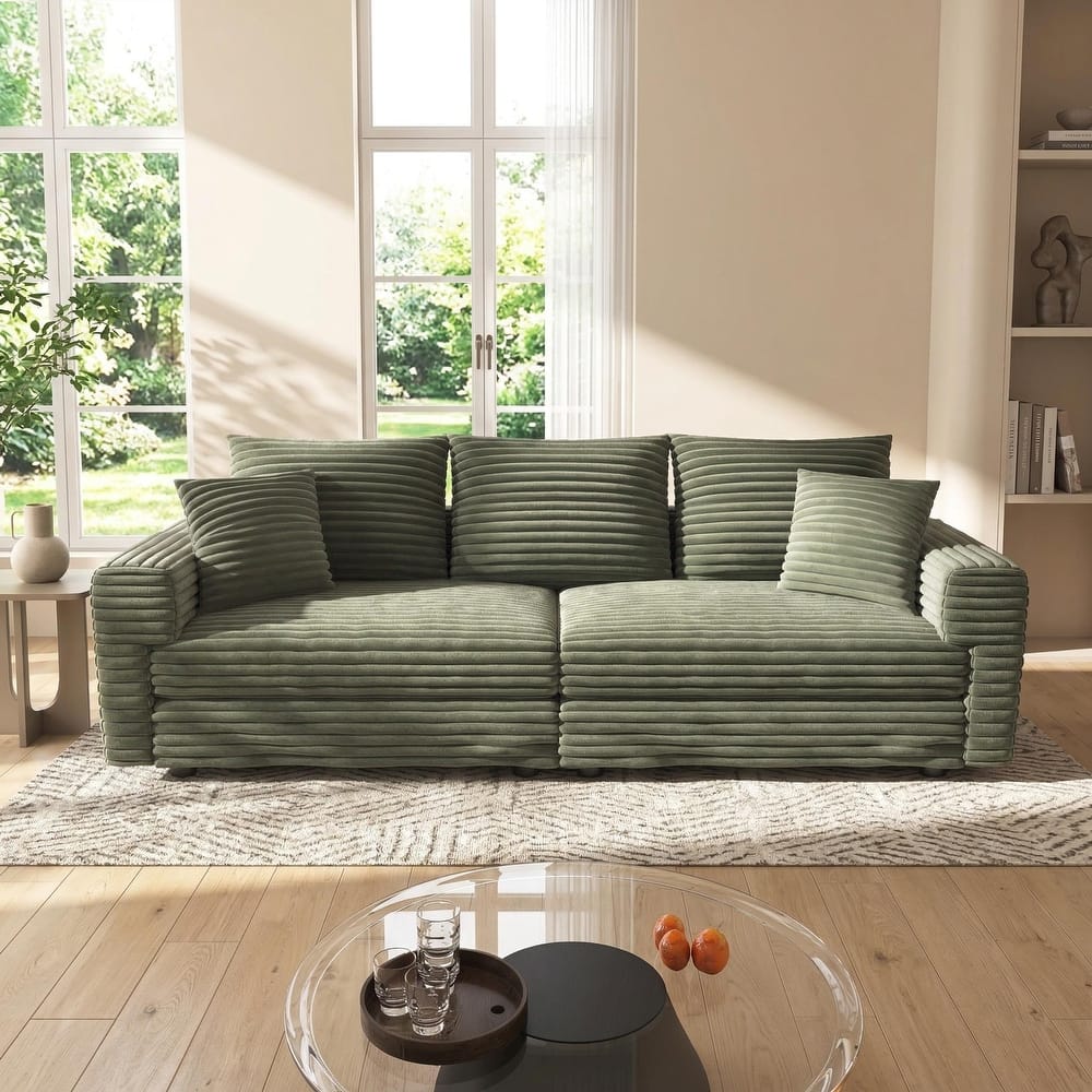 Homy Casa Plush Corduroy Cloud Couch Sofa with Ottoman, Deep Seat Modular, Living Room Upholstered Sofa, Multi-color 3/4-Seat