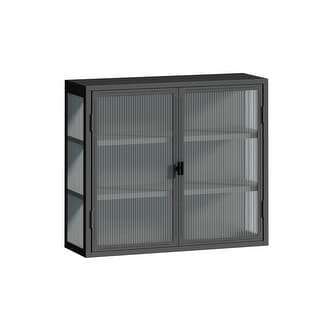 Glass Display Cabinet Sideboard Wall 3-tier Storage Cabinet, Dark Gray ...