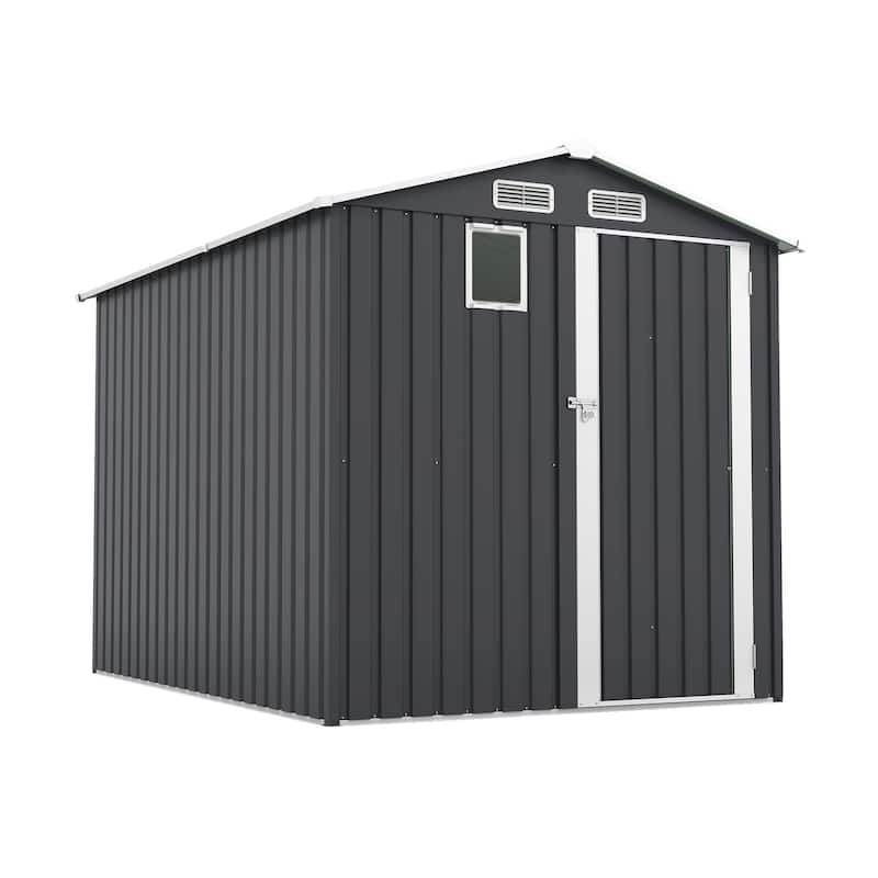 6x8FT Outdoor Steel Storage Shed, Lockable Doors, Compact Metal Tool Shed - Grey