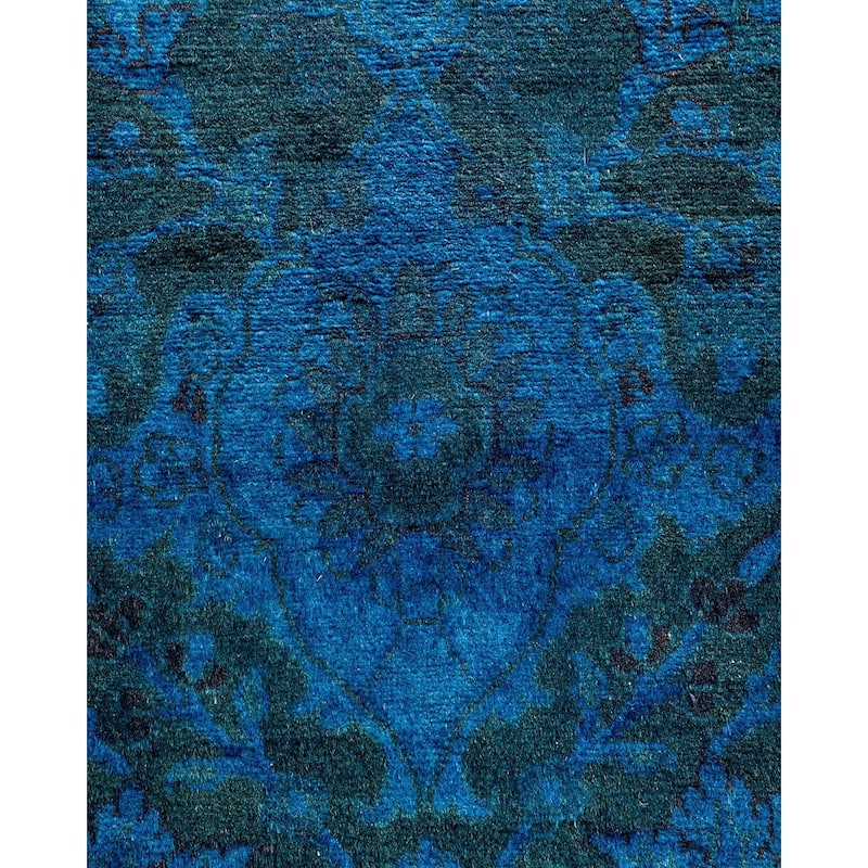 Overton Hand Knotted Wool Vintage Inspired Modern Contemporary Overdyed Blue Runner Rug - 2' 6" x 9' 4"