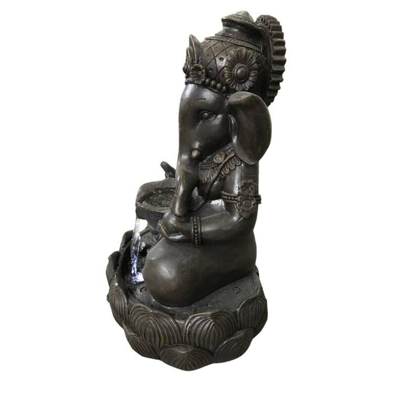13.75" LED Lighted Black Lord Ganesh Sculptural Tabletop Fountain