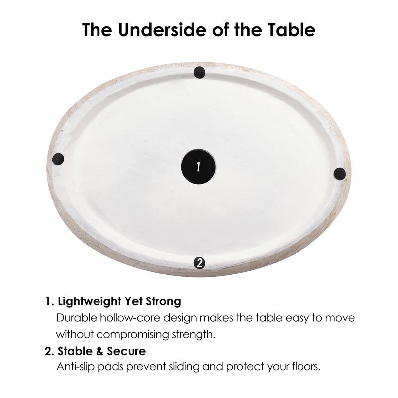 Oval Travertine Stone Finish Italian Design MgO Side Accent Table - 17.1"x25"x20.5"