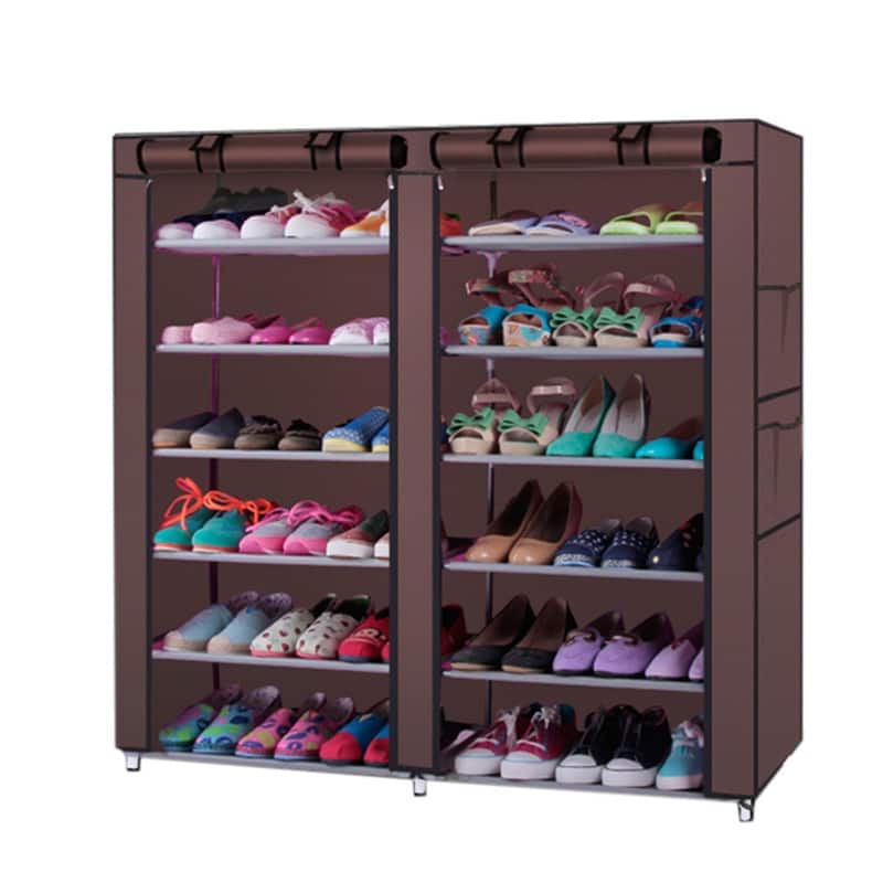Shoe Rack Storage Organizer Cabinet Tower with Non-Woven Fabric Cover Coffee - Brown