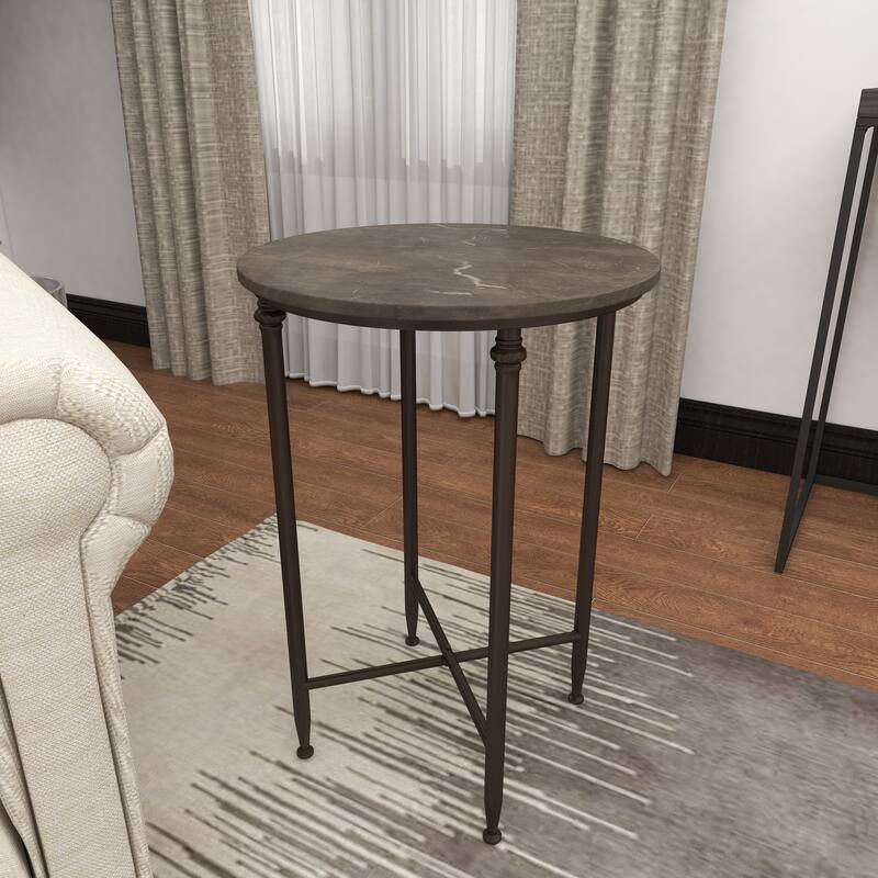 Brown Marble Accent Table with Bronze Metal Legs