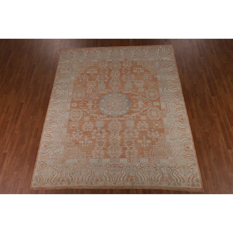 Orange Oushak Vegetable Dye Turkish Area Rug Hand-Knotted Wool Carpet - 8'3"x 9'9"
